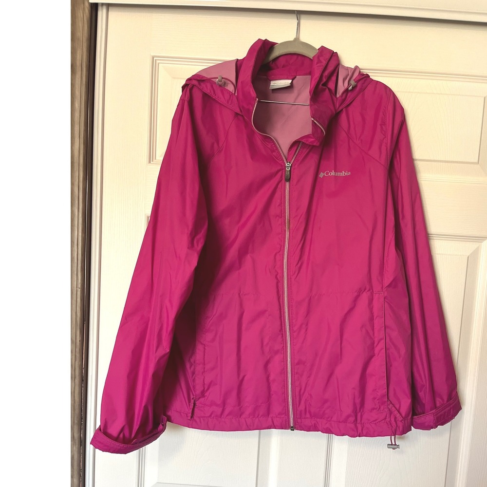 Columbia Womens XL Switchback III Rain Jacket Magenta Pink Hooded Windbreaker